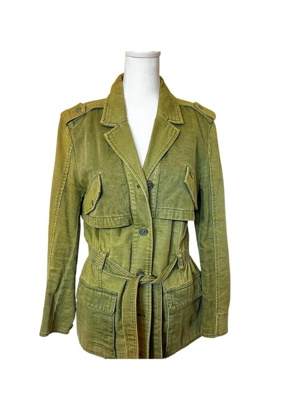 Hei Hei Olive Military Utility Jacket Ruffle Back Fairy Grunge Sz M Romantic - Picture 2 of 10